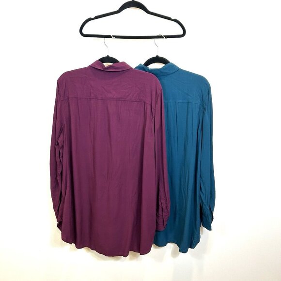 Lot Of 2 Talbots 2X Button Down Blouse Tops Rayon Chest Pockets Career - Picture 10 of 12